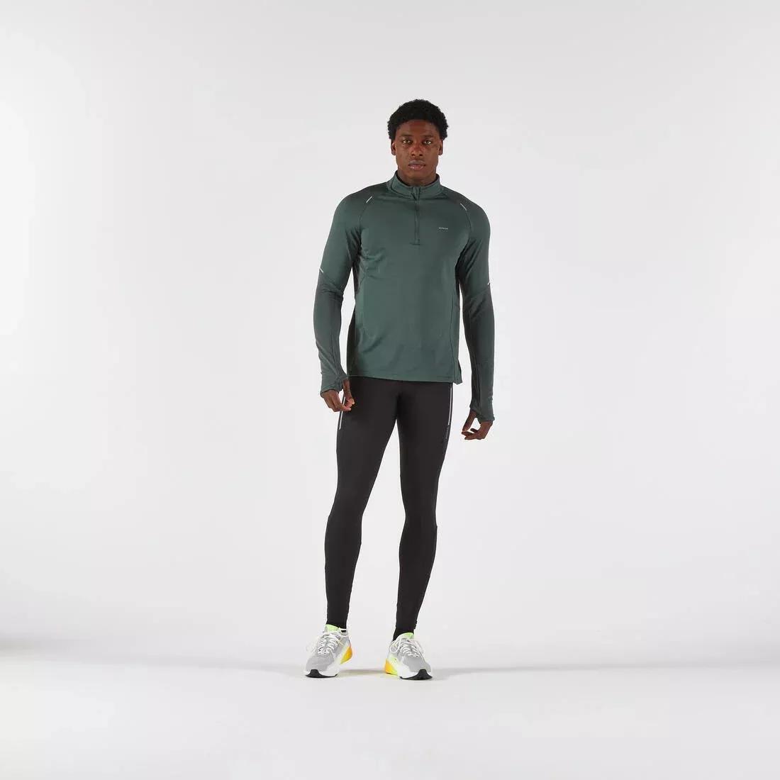 Kiprun Run 500 Warm Men's Long-Sleeved Zipped T-Shirt, Green, No Color, large image number 2