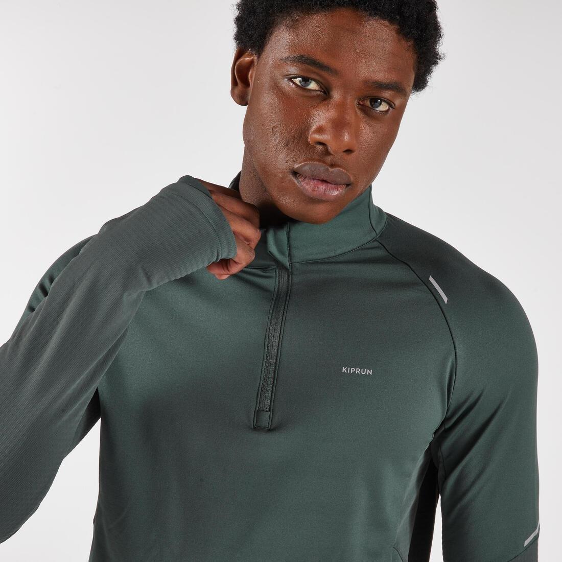 Kiprun Run 500 Warm Men's Long-Sleeved Zipped T-Shirt, Green, No Color, large image number 4