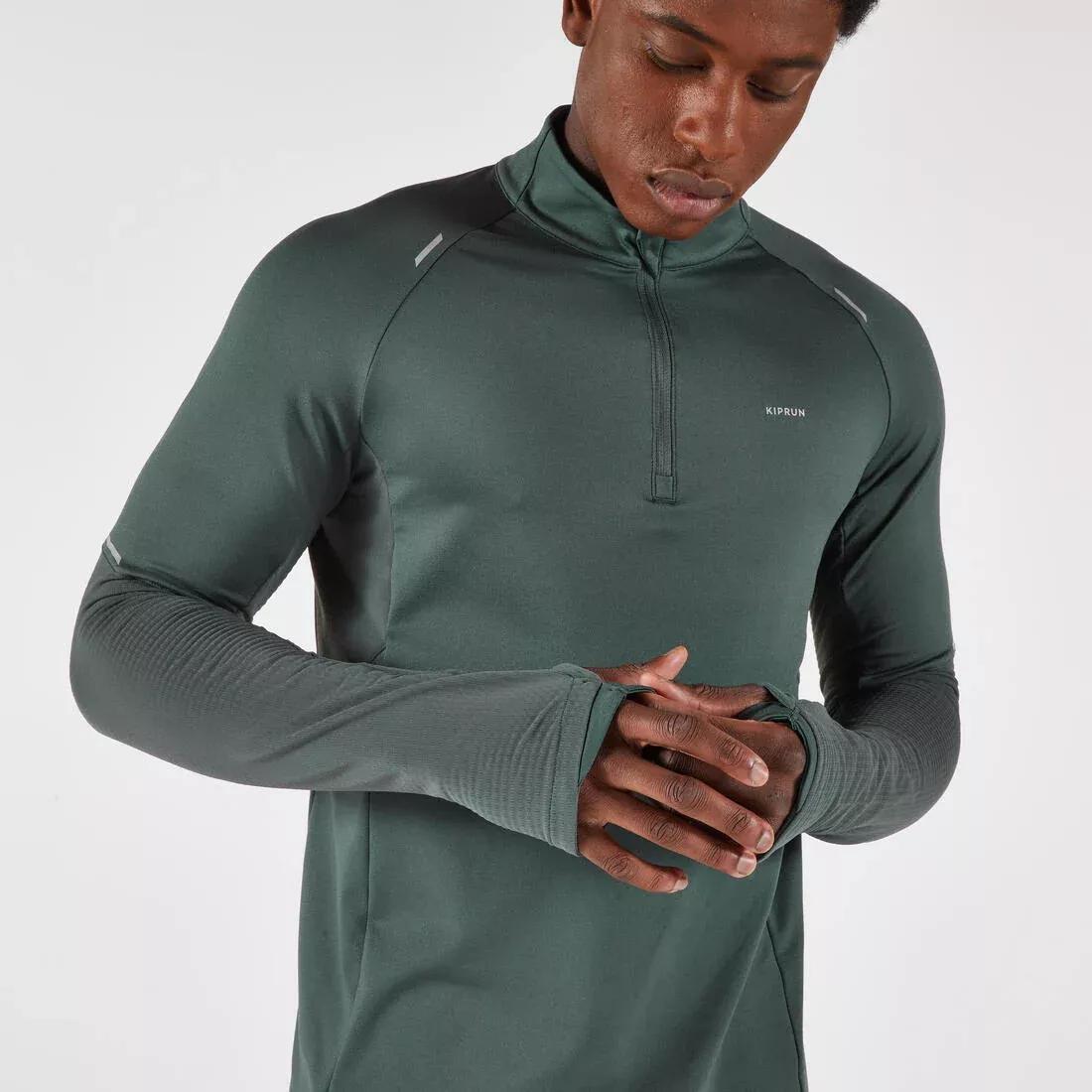 Kiprun Run 500 Warm Men's Long-Sleeved Zipped T-Shirt, Green, No Color, large image number 5