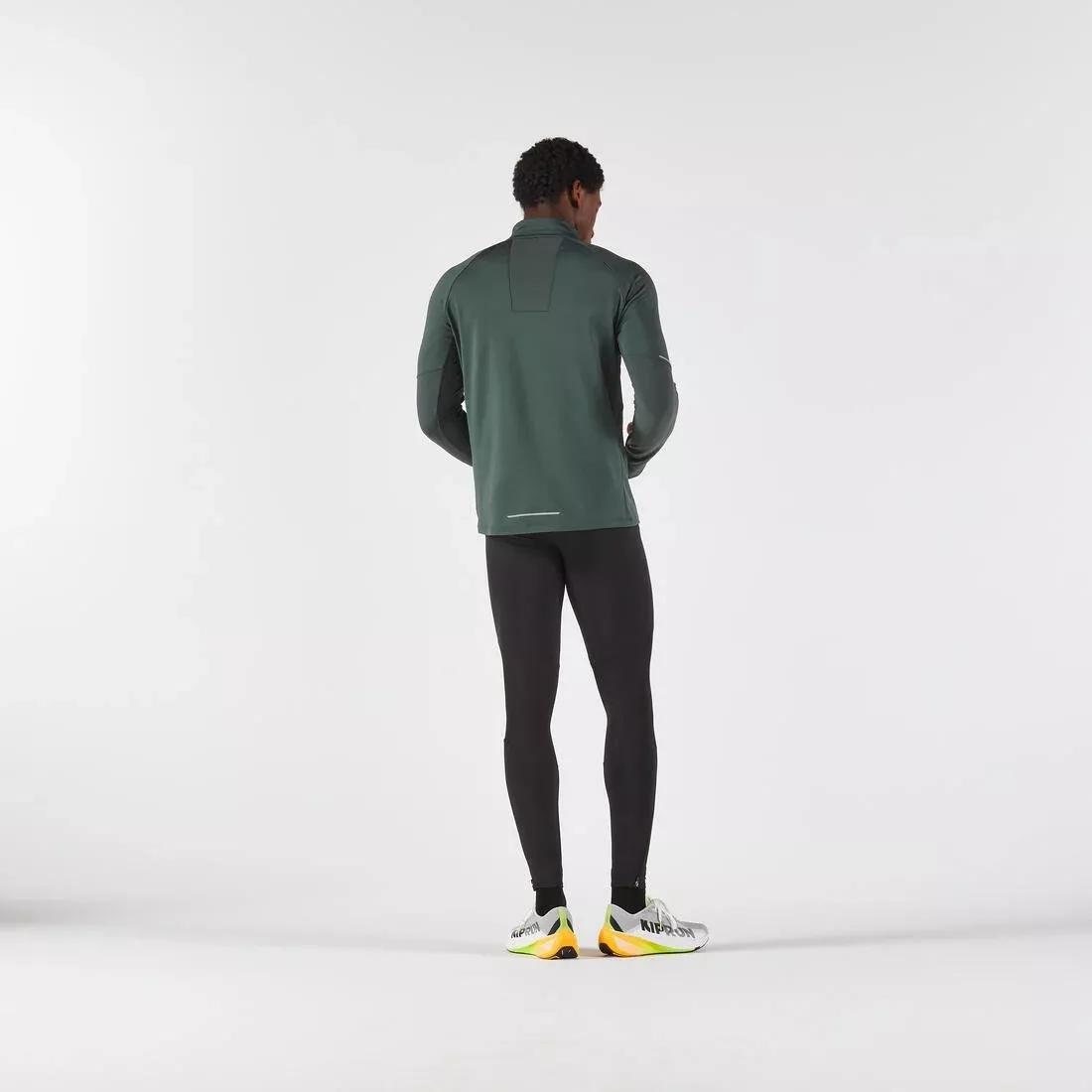 Kiprun Run 500 Warm Men's Long-Sleeved Zipped T-Shirt, Green, No Color, large image number 6