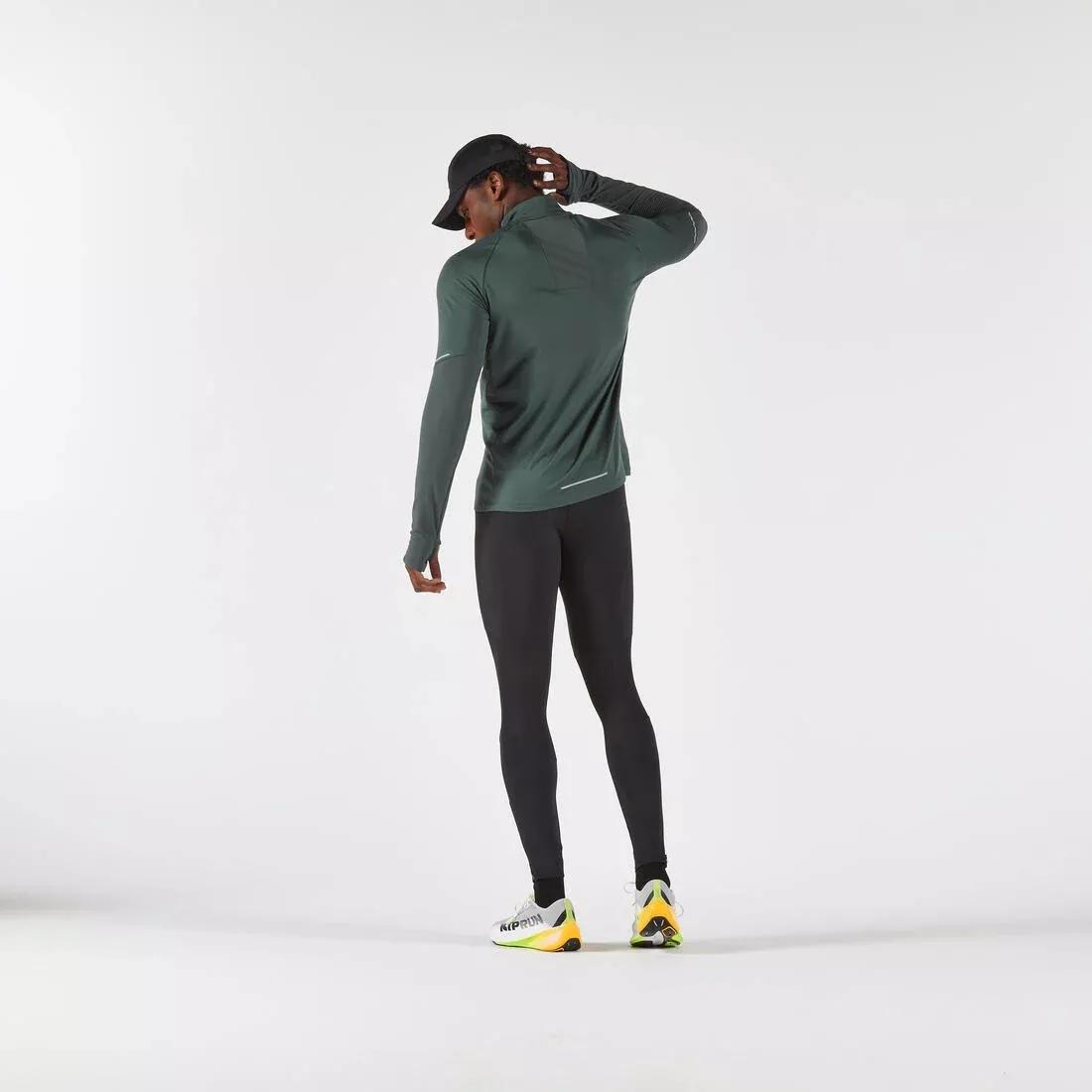 Kiprun Run 500 Warm Men's Long-Sleeved Zipped T-Shirt, Green, No Color, large image number 7