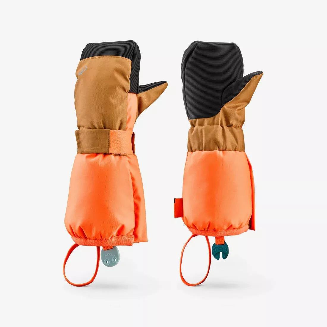 Kids Unisex Warm Ski Mittens - 500 - 3-6 Years, Green, No Color, medium