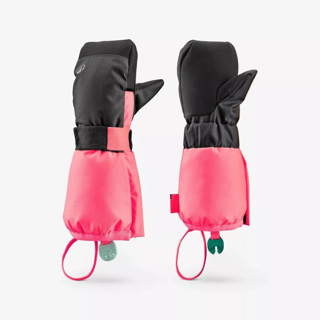 Kids Unisex Warm Ski Mittens - 500 - 3-6 Years, Green, No Color, medium