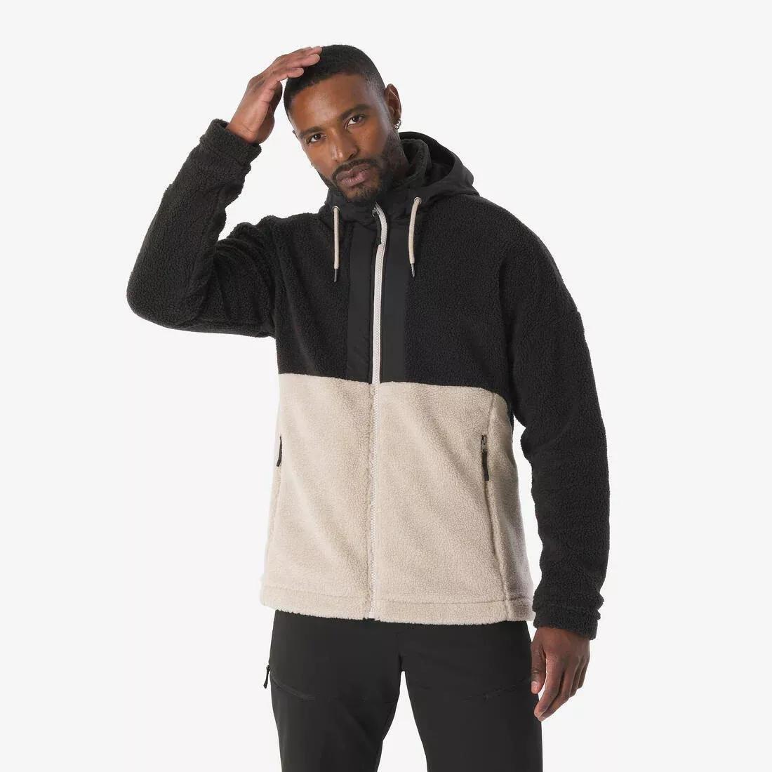 Men Hiking Warm Sherpa Fleece Jacket SH900, Beige, No Color, medium