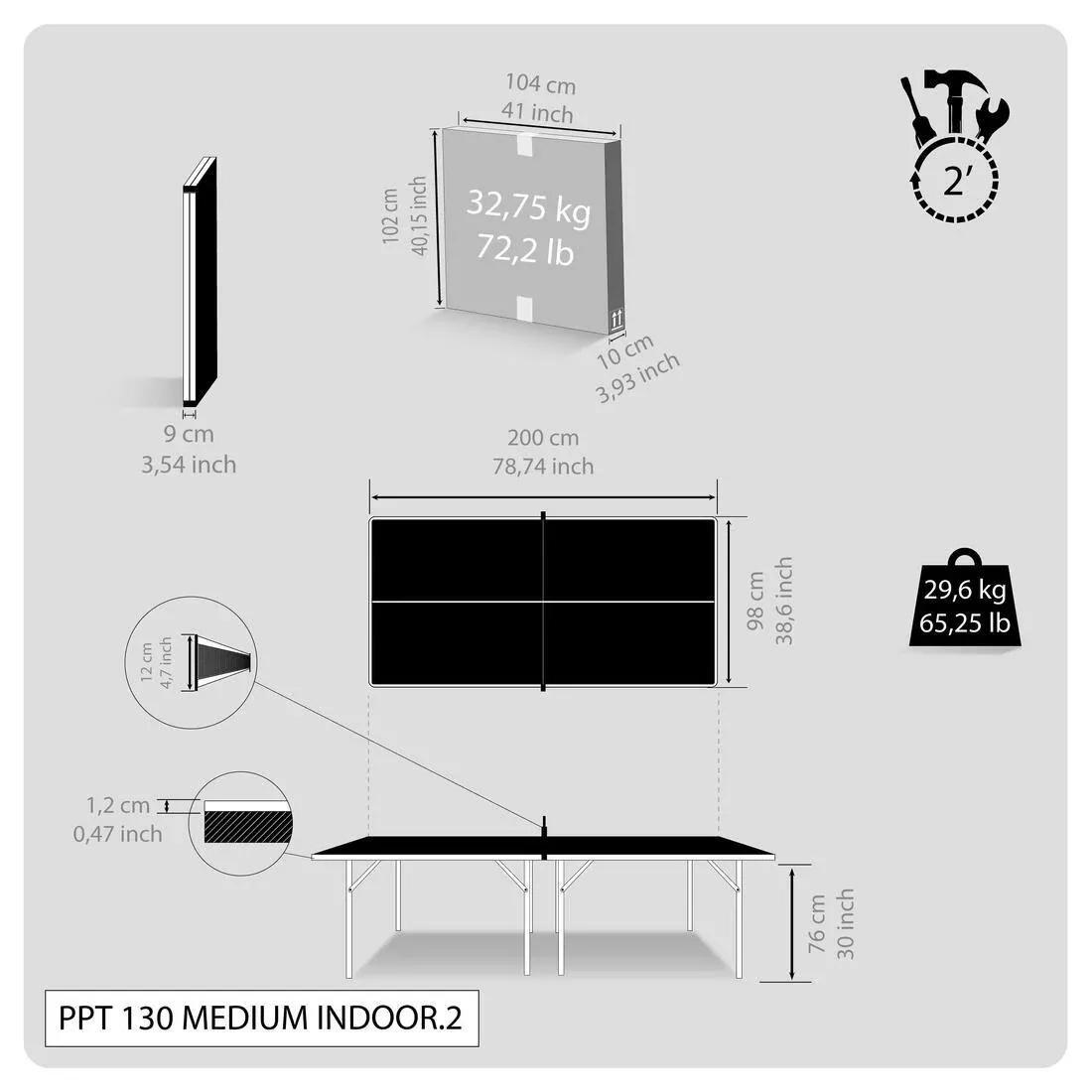 Table Tennis Table PPT 130 Medium Indoor.2, Black, No Color, medium