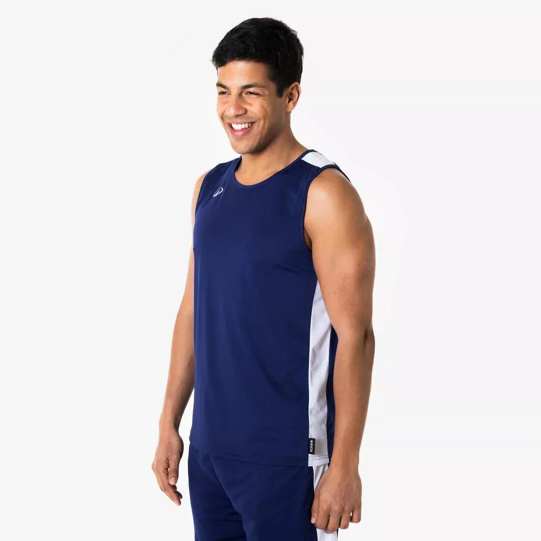 Adults Sleeveless Basketball Shirt Tank - 100, Blue, No Color, large image number 0
