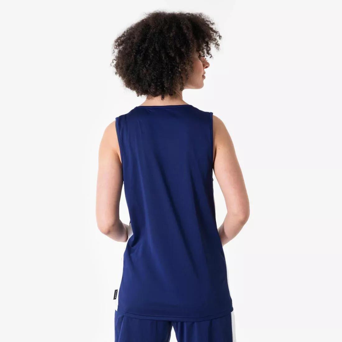 Adults Sleeveless Basketball Shirt Tank - 100, Blue, No Color, large image number 3