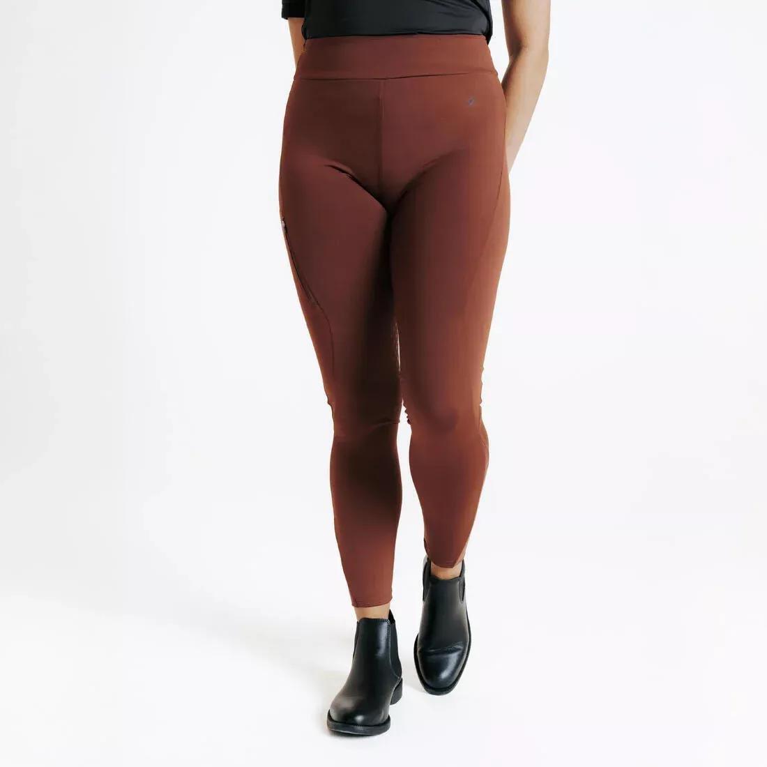 CINNAMON BROWN Women's Horse Riding Full Grip Leggings 500, No Color, large image number 0