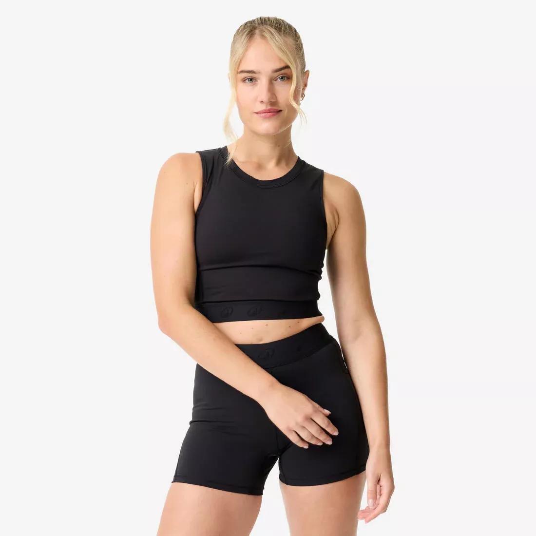 Women Sports Crop Top with Elasticated Hem, Beige, No Color, large image number 0