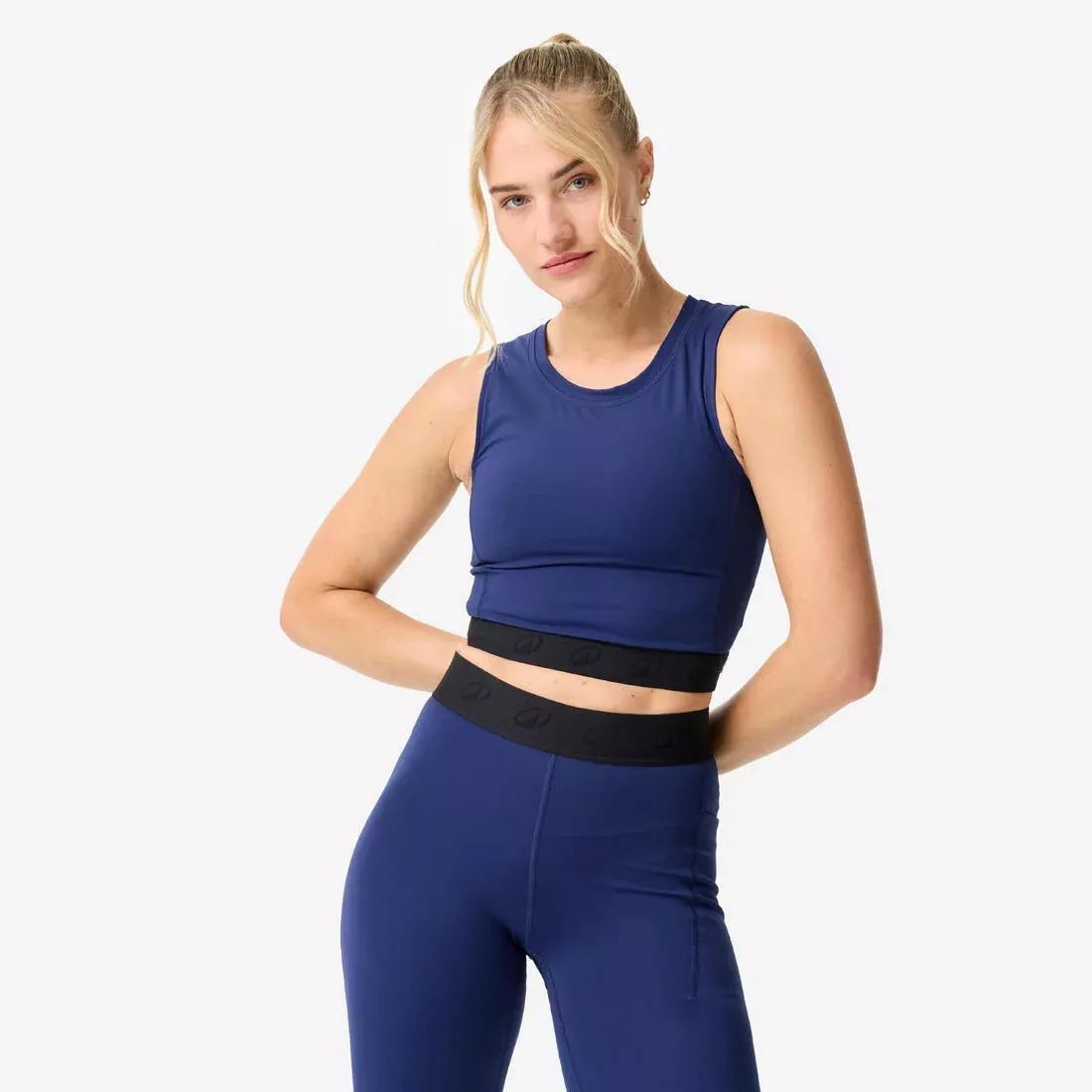 Women Sports Crop Top with Elasticated Hem, Beige, No Color, large image number 1