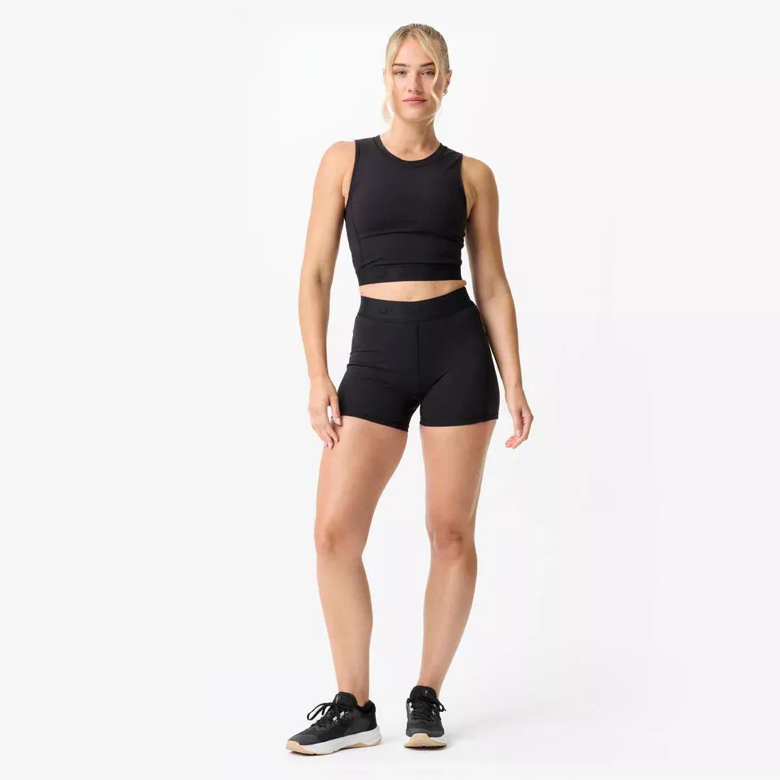 Women Sports Crop Top with Elasticated Hem, Beige, No Color, large image number 3