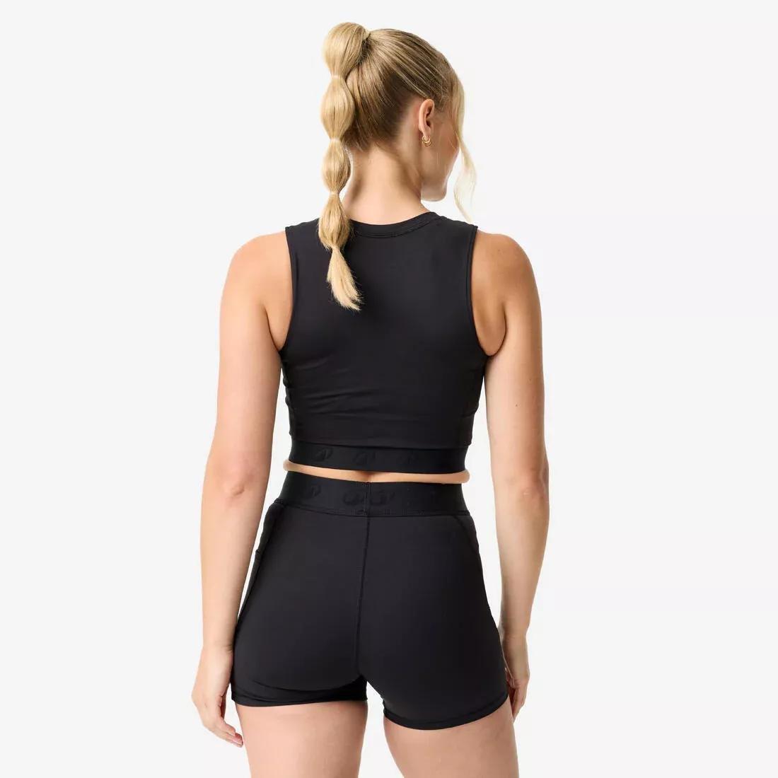 Women Sports Crop Top with Elasticated Hem, Beige, No Color, large image number 6