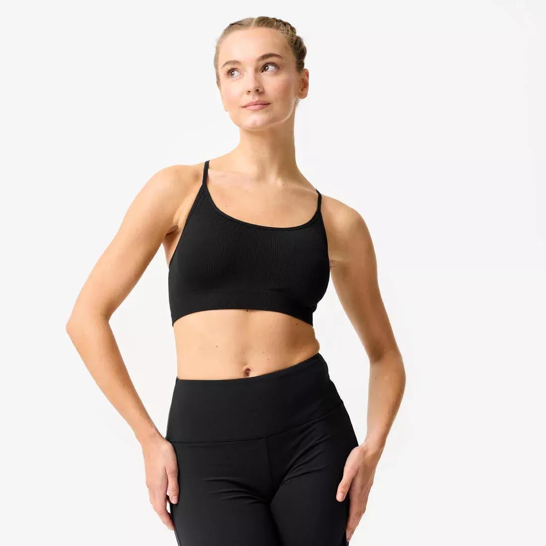 Women Ribbed Bralette Sports Bra, Beige, No Color, large image number 0