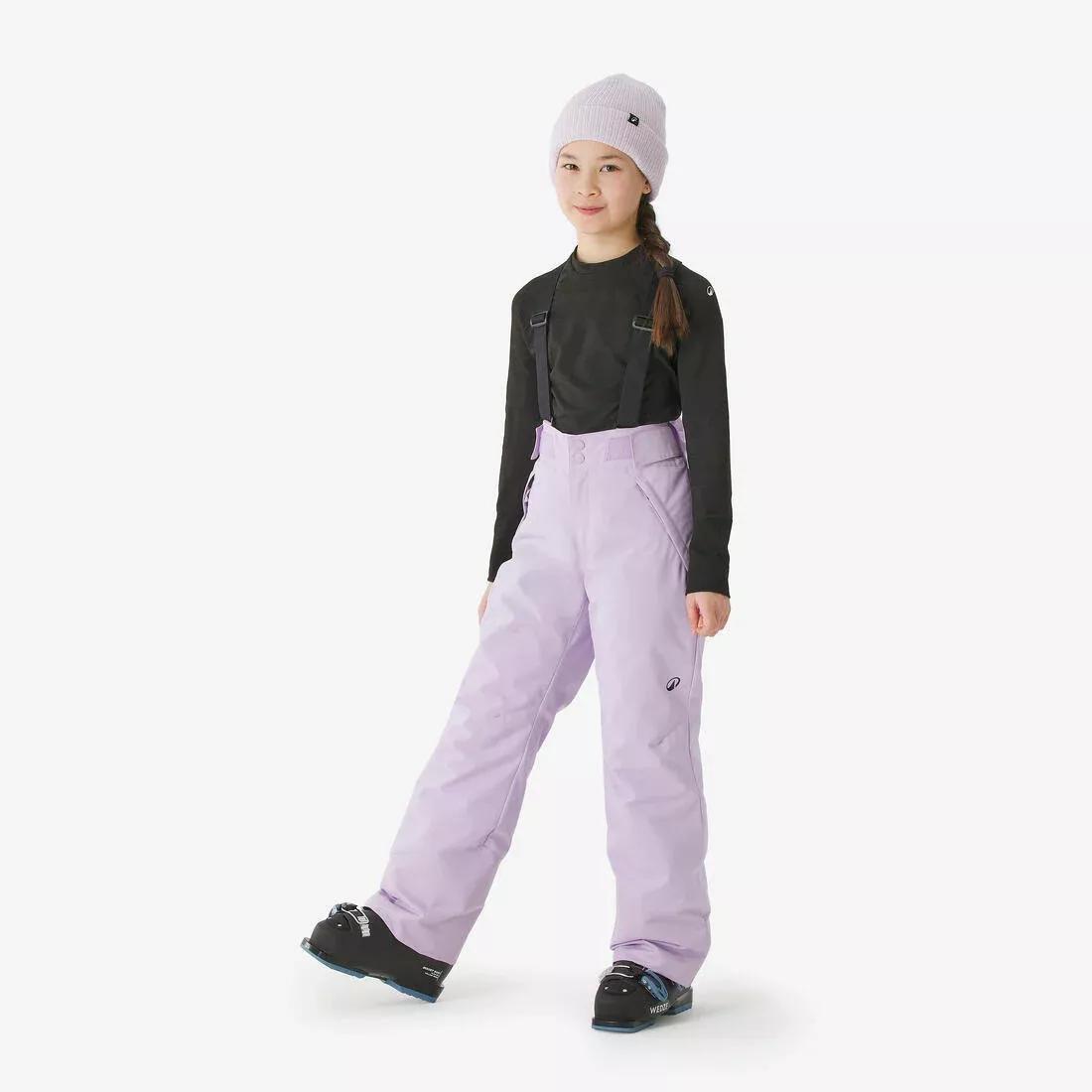 Kids Girls Warm, Waterproof Ski Trousers, 500 Pnf - 6-14 Years, Purple, No Color, large image number 2
