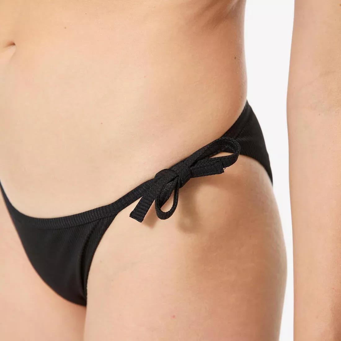 Women Surfing Textured Tie-Side Bikini Bottom Briefs, Black, No Color, large image number 2