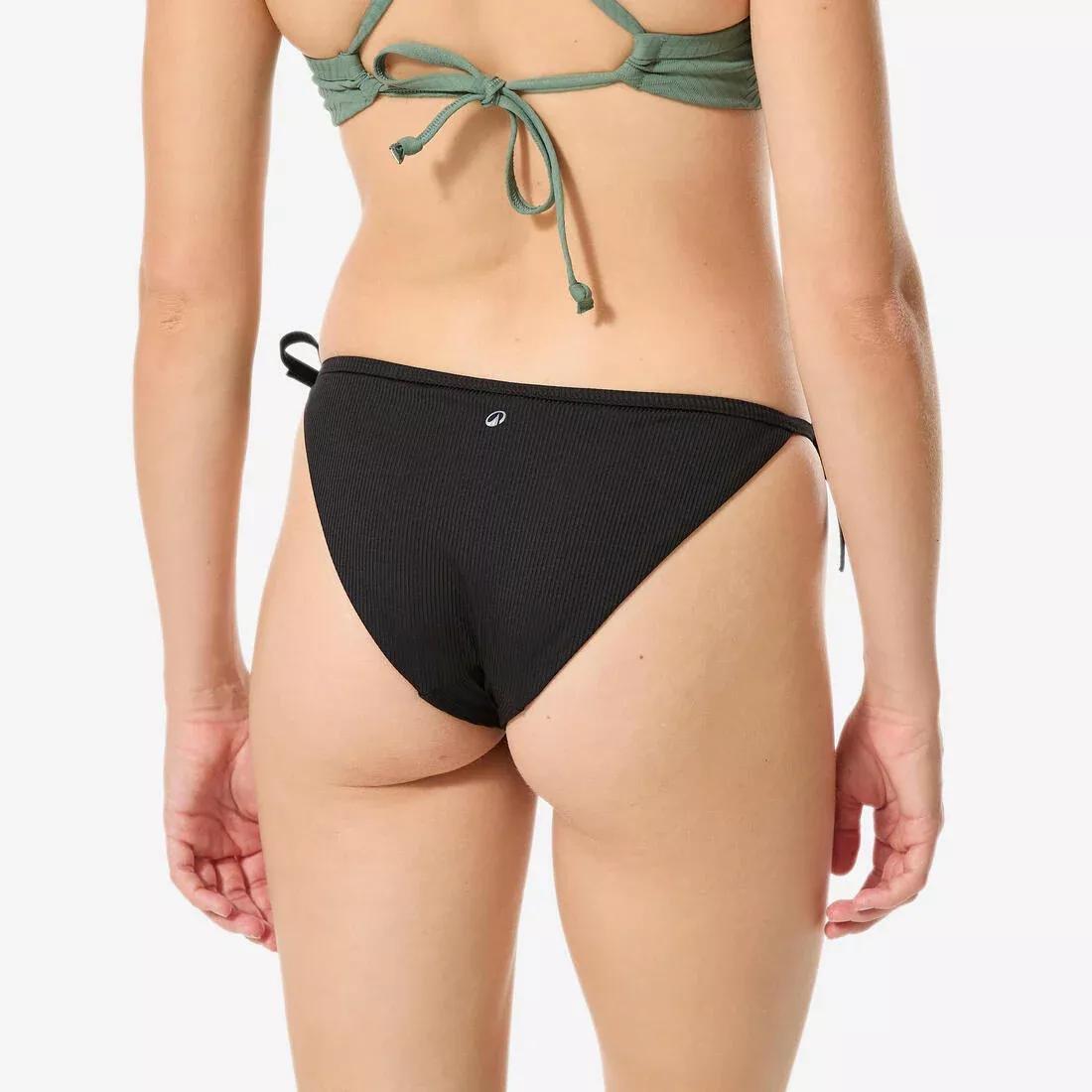Women Surfing Textured Tie-Side Bikini Bottom Briefs, Black, No Color, large image number 3