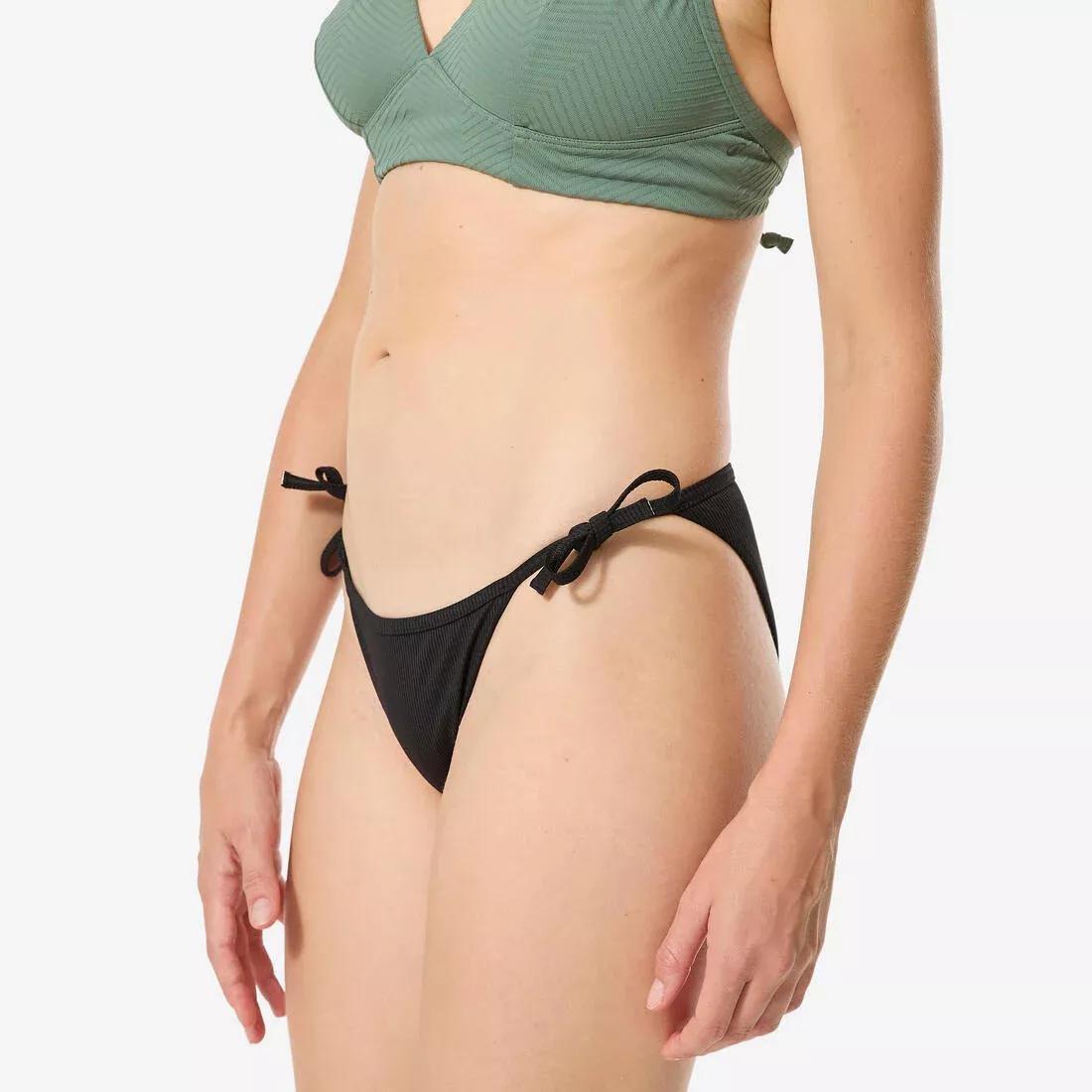 Women Surfing Textured Tie-Side Bikini Bottom Briefs, Black, No Color, large image number 4