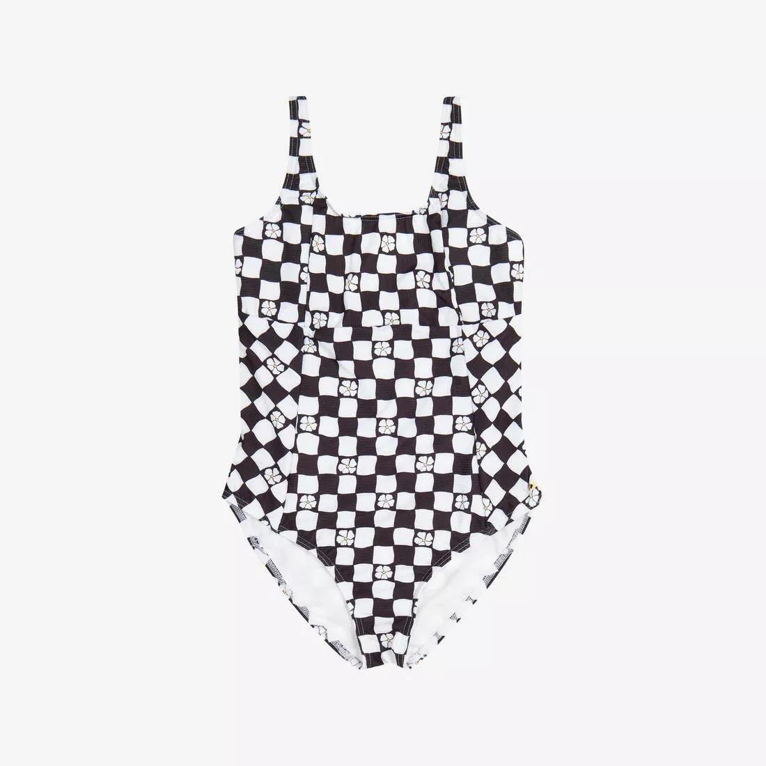 Kids Girls one-piece surf swimsuit adjustable textured - 500 Elea coral, Black, No Color, large image number 5