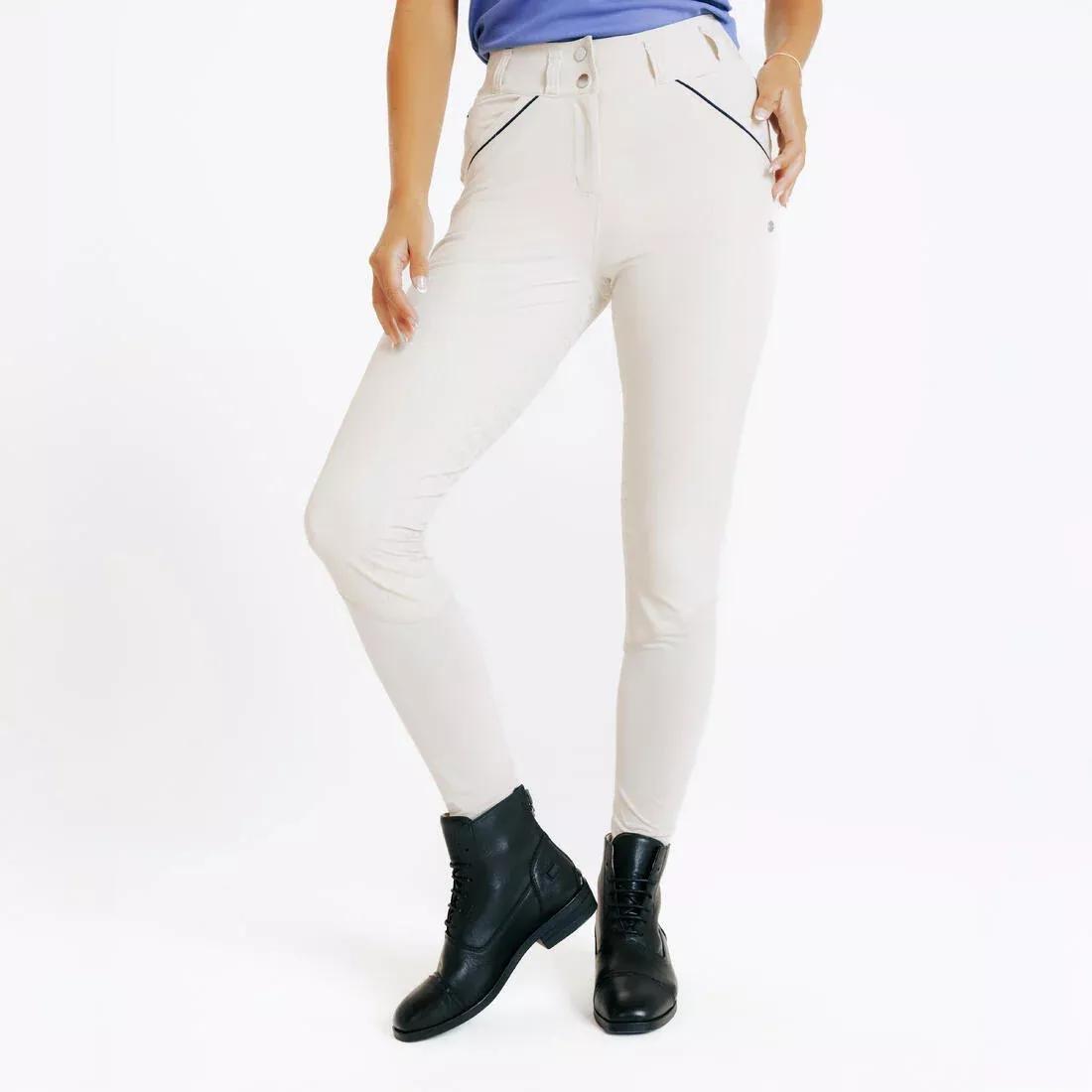 LINEN BEIGE Women's Ultra-Lightweight Full Grip Horse Riding Jodhpurs, No Color, large image number 1