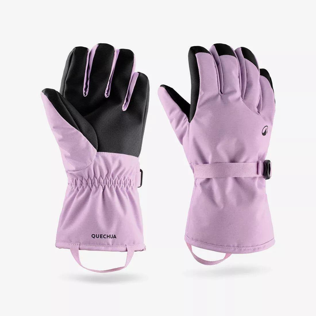 Kids Girls Skiing Gloves - 6-14 years - GL 500, Purple, No Color, medium