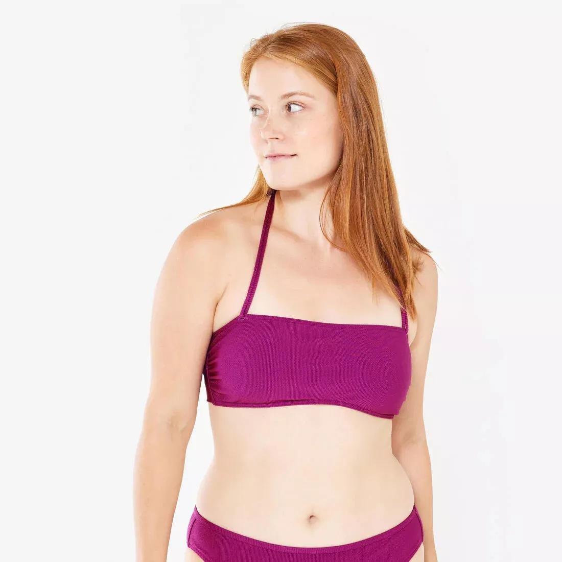 Women Textured Bandeau Swimsuit Top, Purple, 5401_000, large image number 1