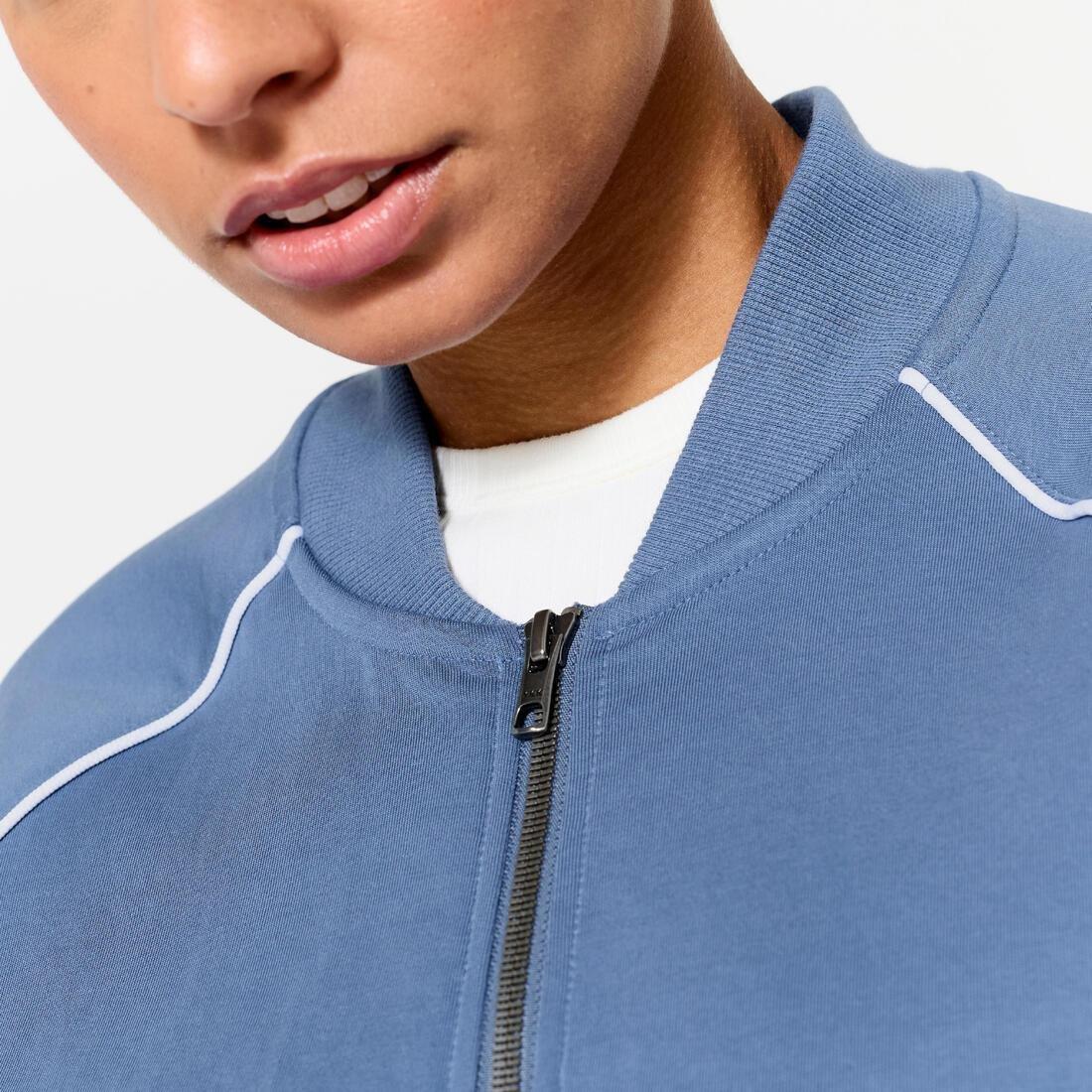 COMET BLUE Women's Zipped Bomber Jacket - Beige with Piping, No Color, large image number 5