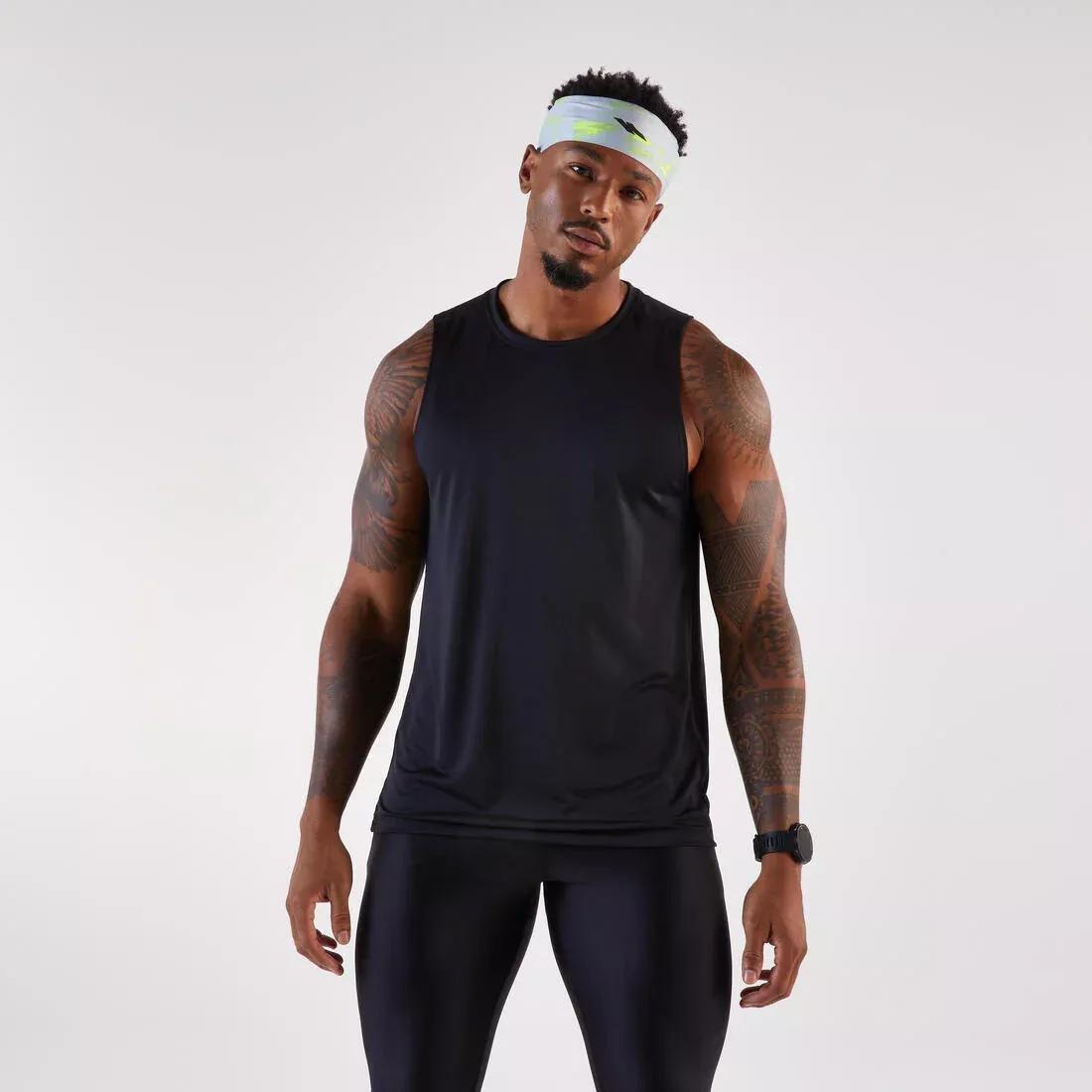 Men running tank top - Kiprun Run 100, Beige, No Color, large image number 0