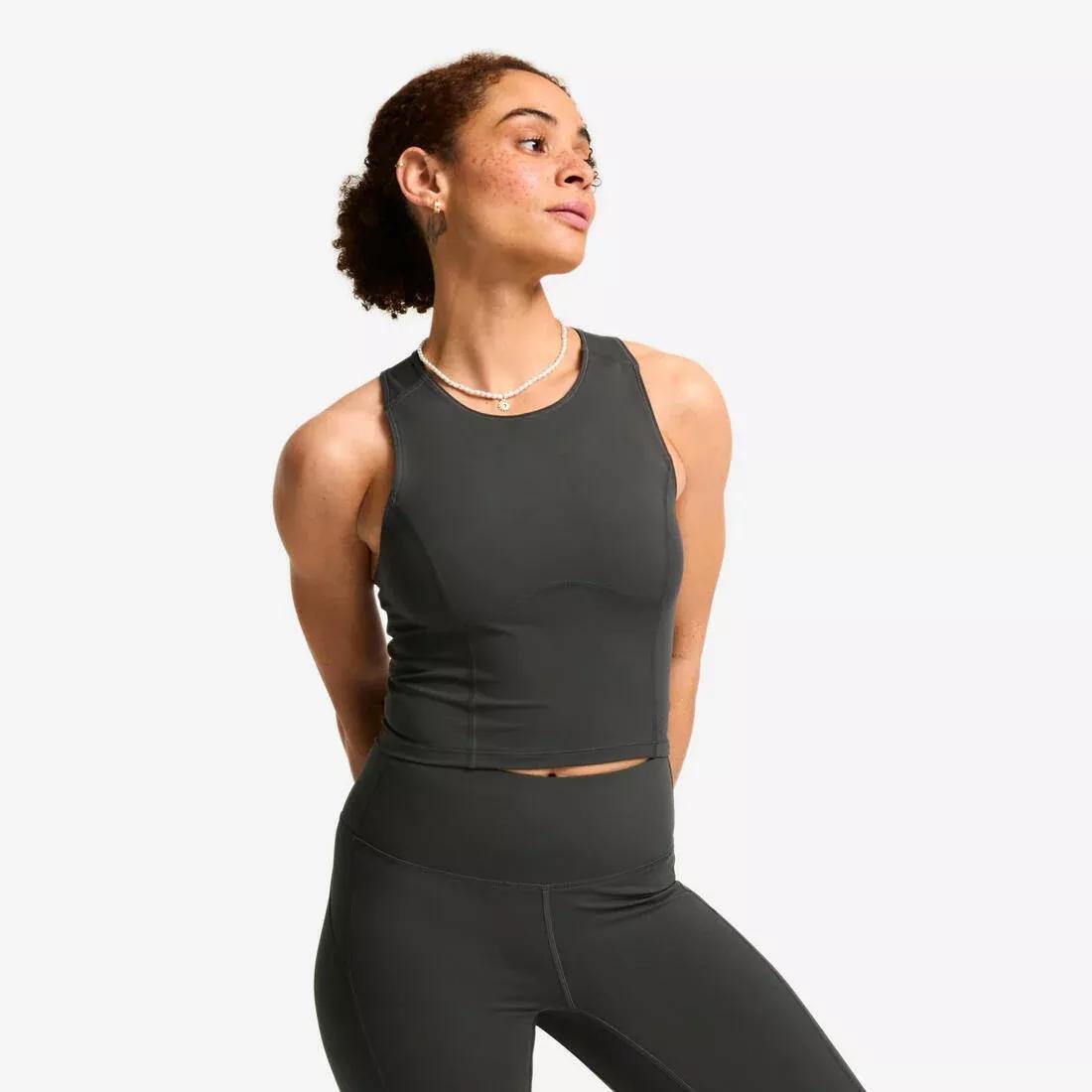 Women Shaping Cropped Tank Top, Grey, No Color, large image number 0