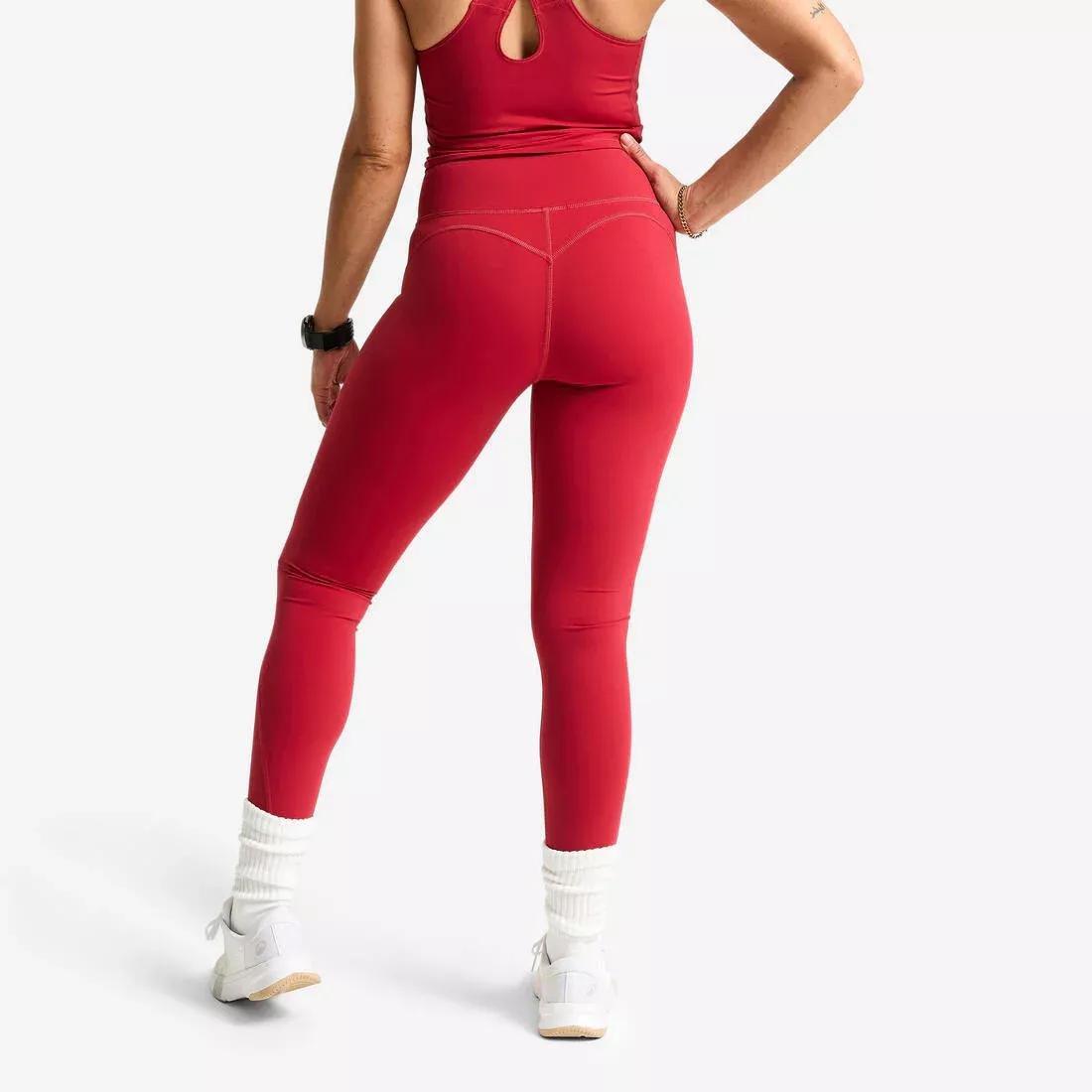 Women High-Waisted Shaping Sport Leggings, Red, No Color, large image number 5