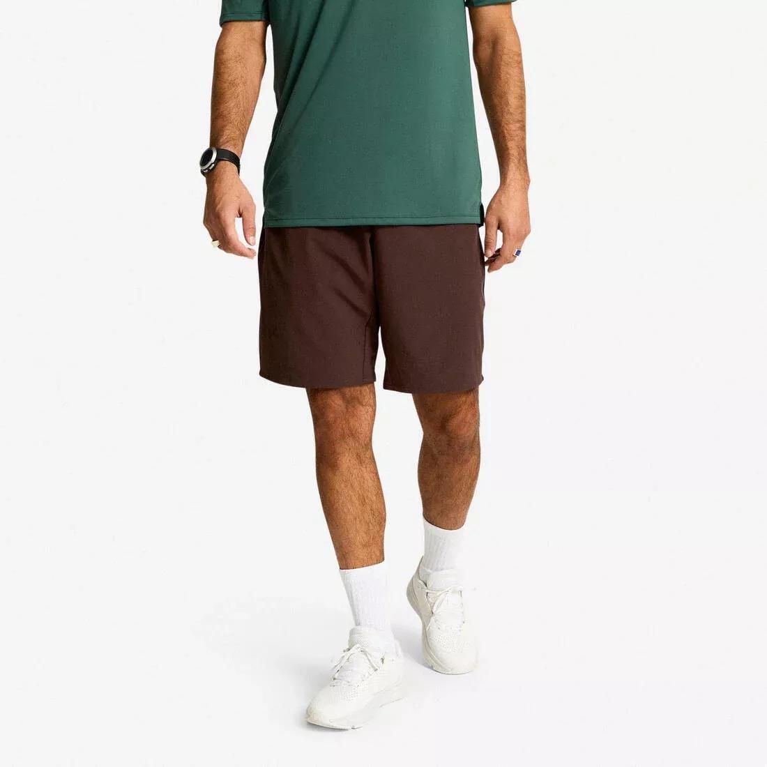 Men Breathable Fitness Collection Shorts with Zipped Pockets, Brown, No Color, large image number 1