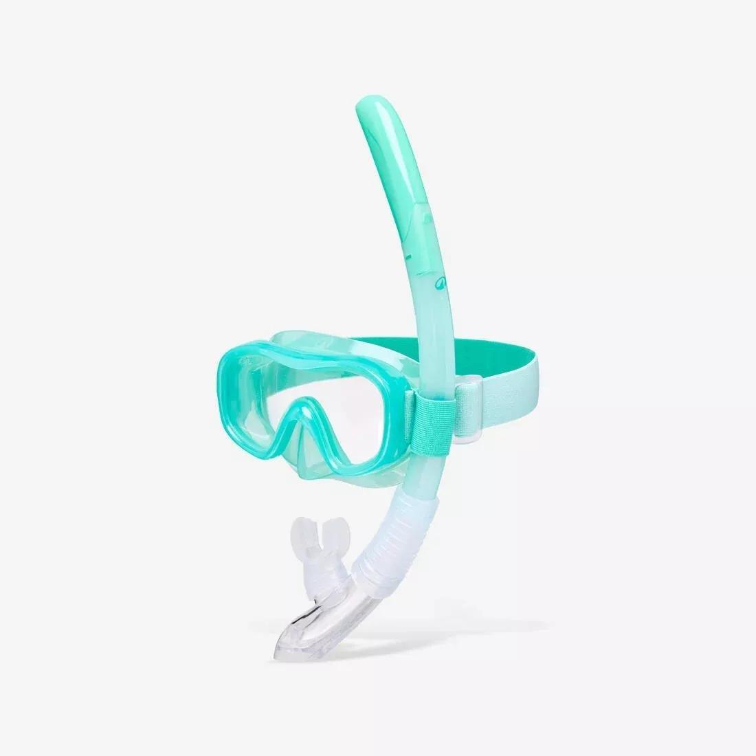 Kids Snorkelling Anti-Fog Mask And Valve Snorkel Set - 100 Green, Green, No Color, medium
