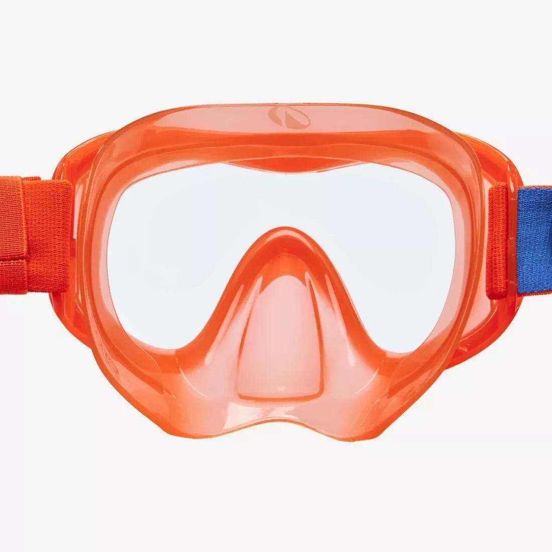 Kids Unisex Snorkelling Comfort Anti-Fog Mask Dry Top Snorkel Set - 100, Orange, No Color, medium