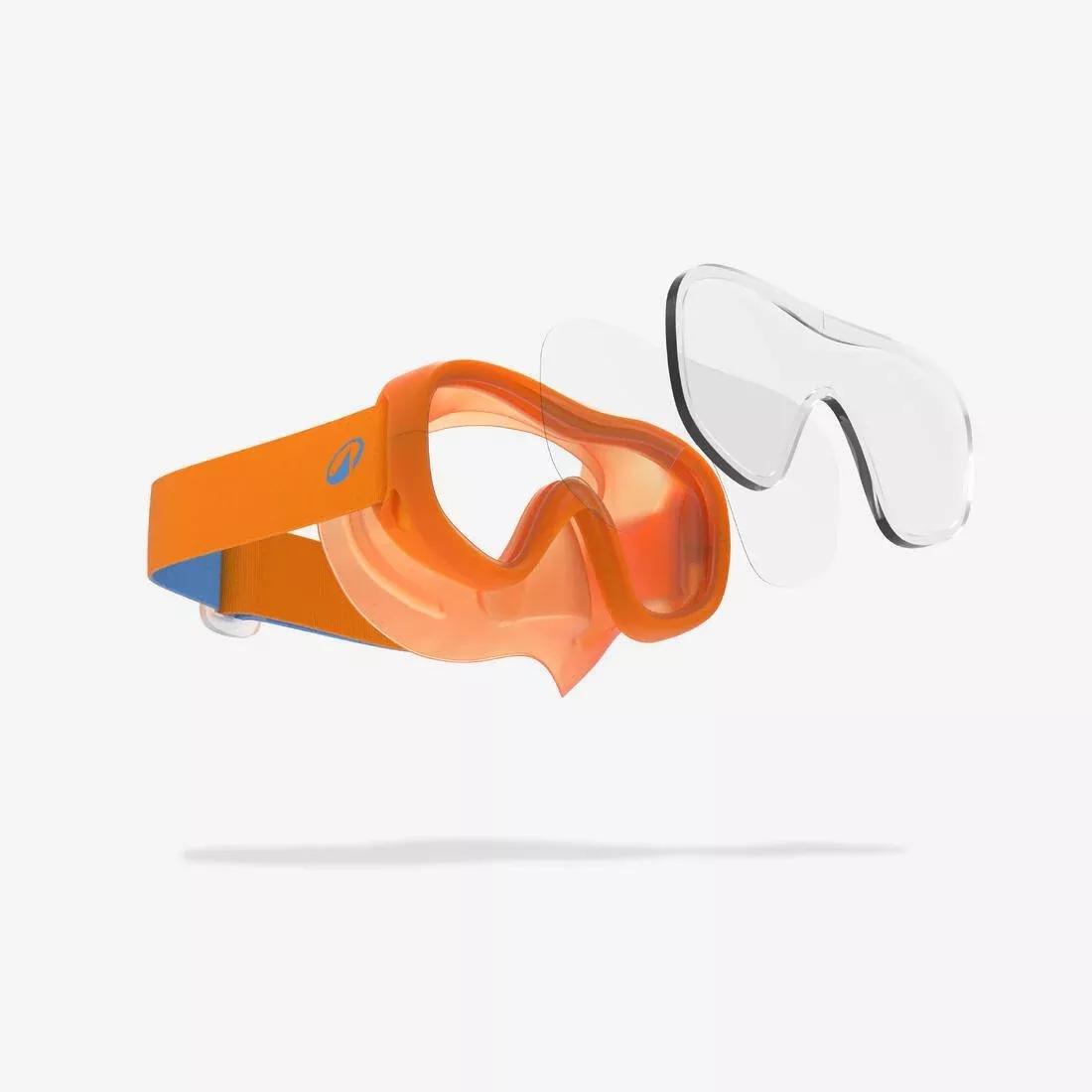 Kids Unisex Snorkelling Comfort Anti-Fog Mask Dry Top Snorkel Set - 100, Orange, No Color, medium