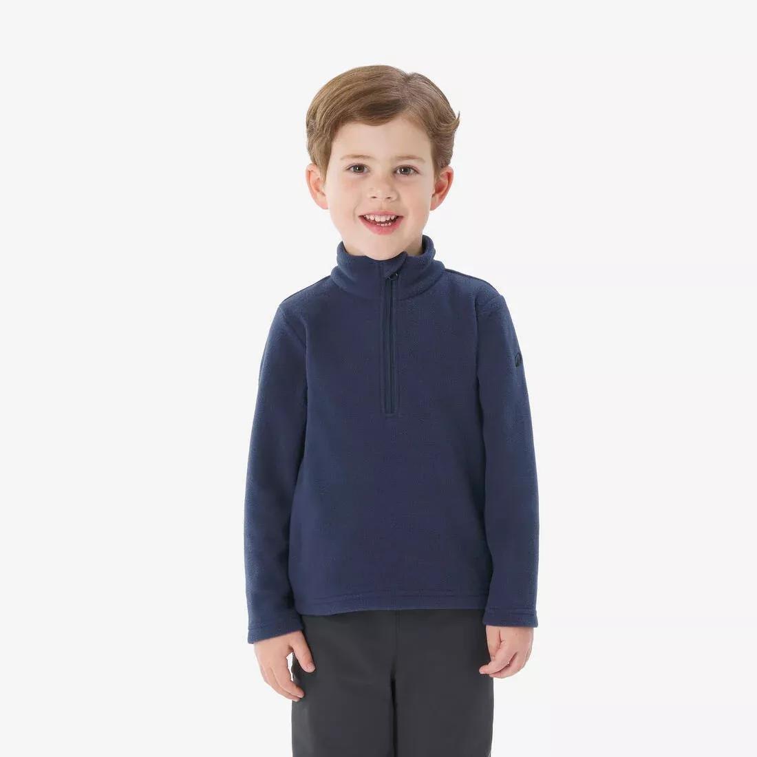 Kids Unisex Hiking Fleece Jacket - 2-6 Years - MH100 - Half Zip, Blue, No Color, medium