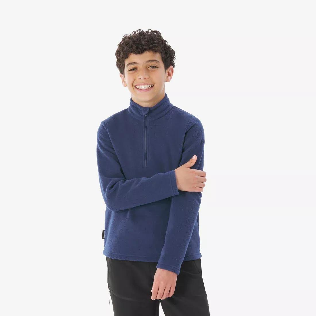 Kids Unisex Hiking Fleece Jacket - MH100 Half Zip - 7-15 Years, Navy, 5401_000, medium