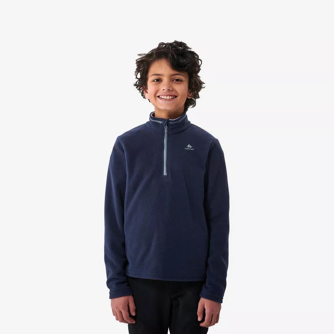 Kids Unisex Hiking Fleece Jacket - MH100 Half Zip - 7-15 Years, Navy, No Color, large image number 13