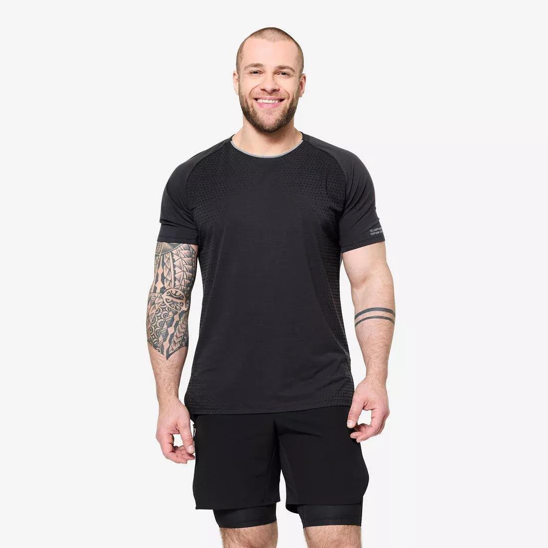 Men Cross Training Breathable Short-Sleeved Performance T-Shirt, Beige, No Color, large image number 0
