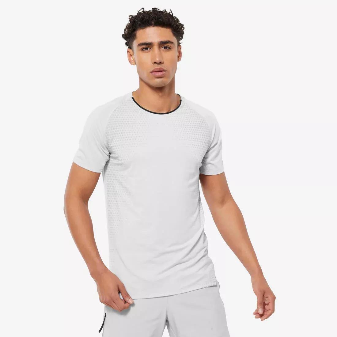 Men Cross Training Breathable Short-Sleeved Performance T-Shirt, Beige, No Color, large image number 1