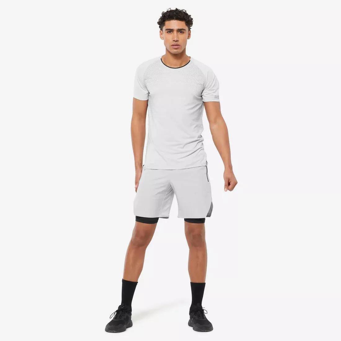 Men Cross Training Breathable Short-Sleeved Performance T-Shirt, Beige, No Color, large image number 2