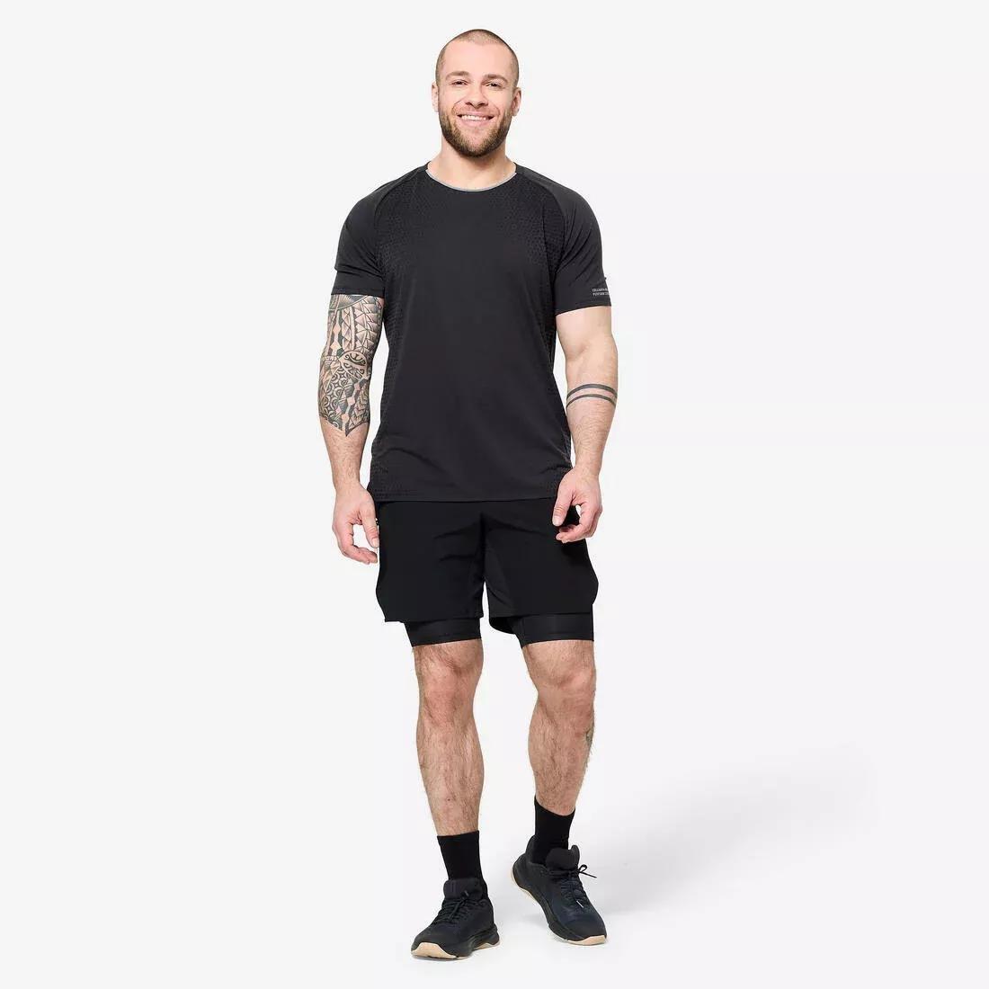 Men Cross Training Breathable Short-Sleeved Performance T-Shirt, Beige, No Color, large image number 3