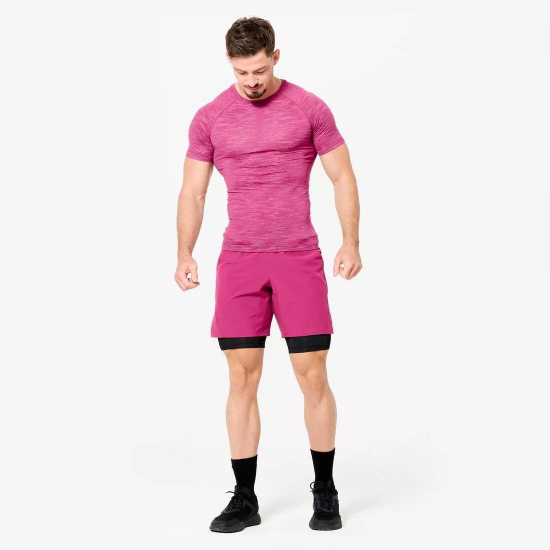 Men Fitness Zip Pocket Breathable 2-in-1 Shorts, Khaki, No Color, large image number 5