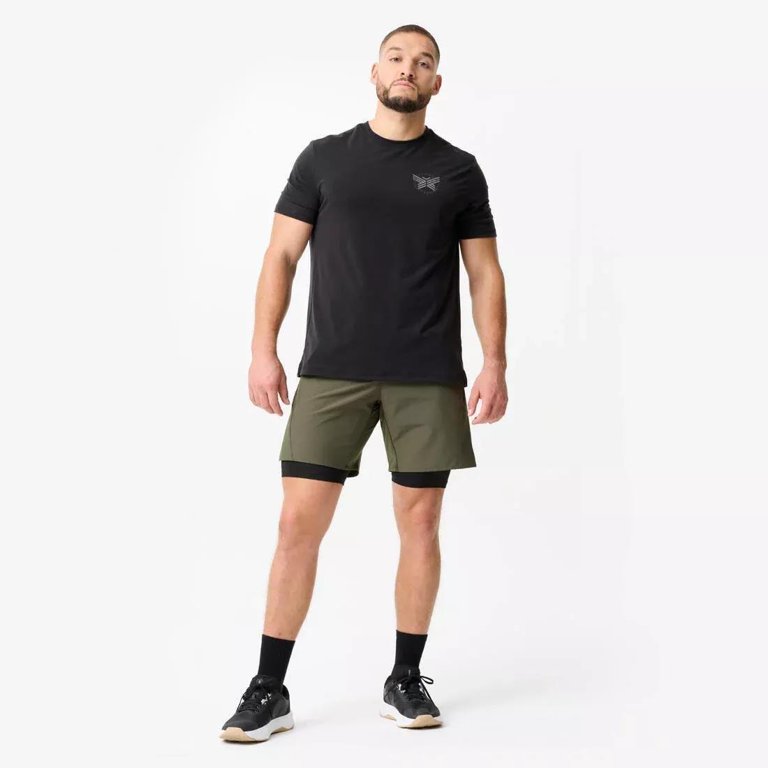 Men Fitness Zip Pocket Breathable 2-in-1 Shorts, Khaki, No Color, large image number 7