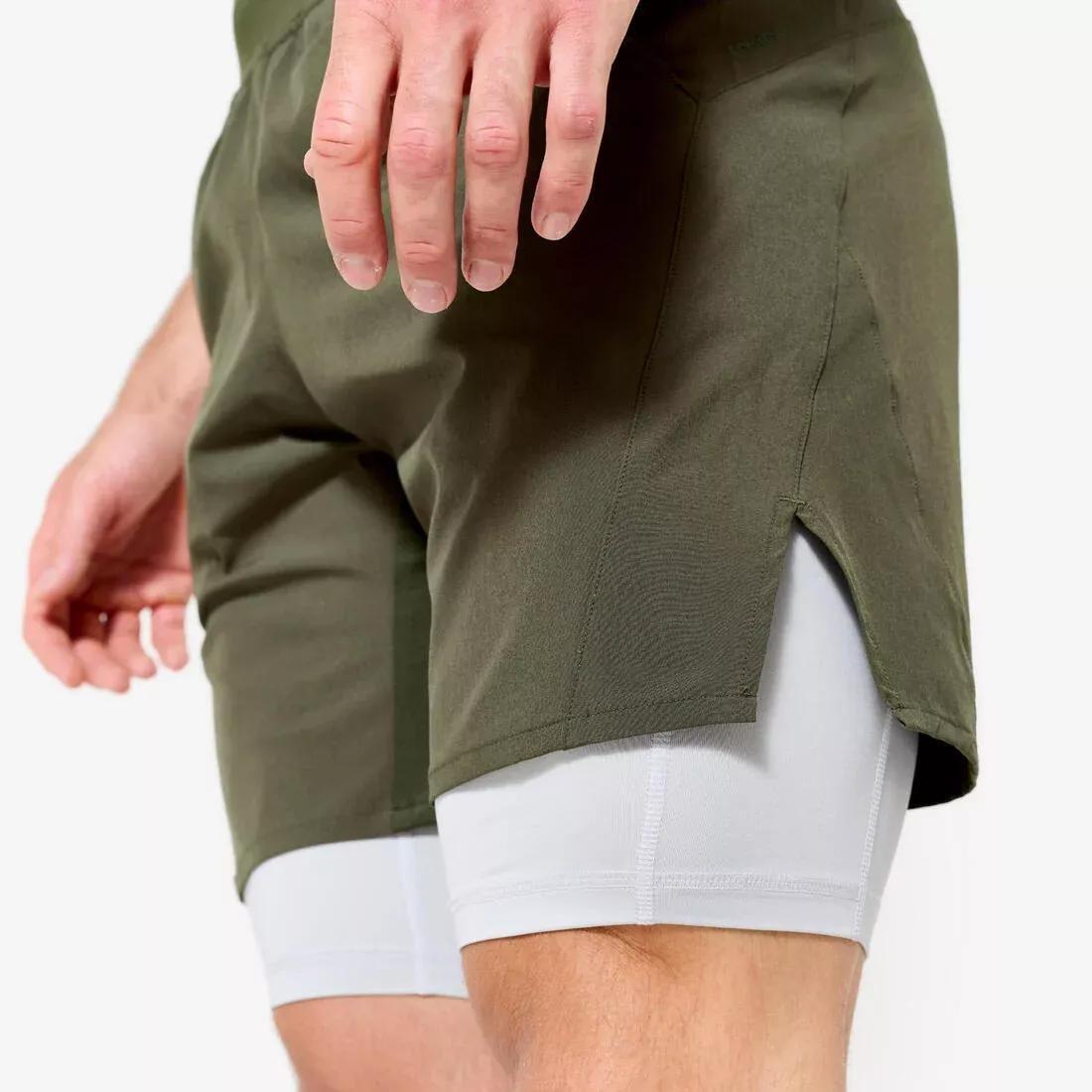 Men Fitness Zip Pocket Breathable 2-in-1 Shorts, Khaki, No Color, large image number 8