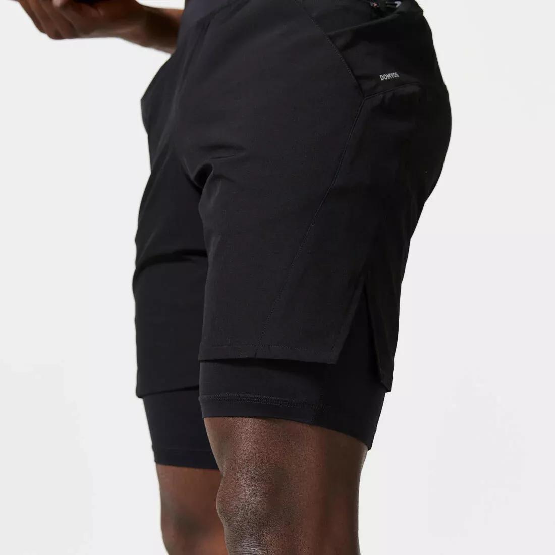 Men Fitness Zip Pocket Breathable 2-in-1 Shorts, Khaki, No Color, large image number 9