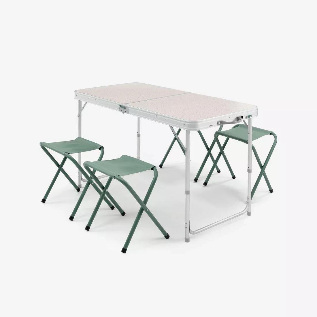 Folding Camping Table - 4 Stools - 4 To 6 People, Brown, No Color, large image number 0