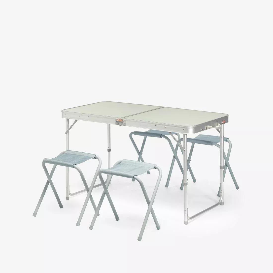 Folding Camping Table - 4 Stools - 4 To 6 People, Brown, No Color, large image number 1