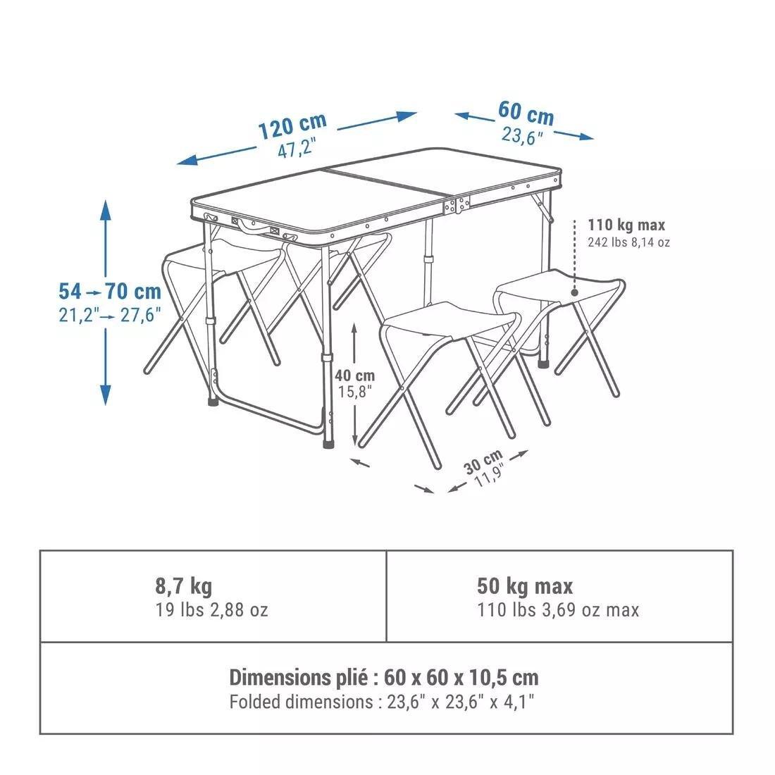 Folding Camping Table - 4 Stools - 4 To 6 People, Brown, No Color, large image number 2