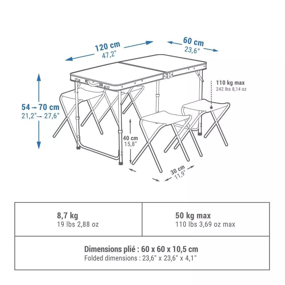 Folding Camping Table - 4 Stools - 4 To 6 People, Brown, No Color, large image number 3