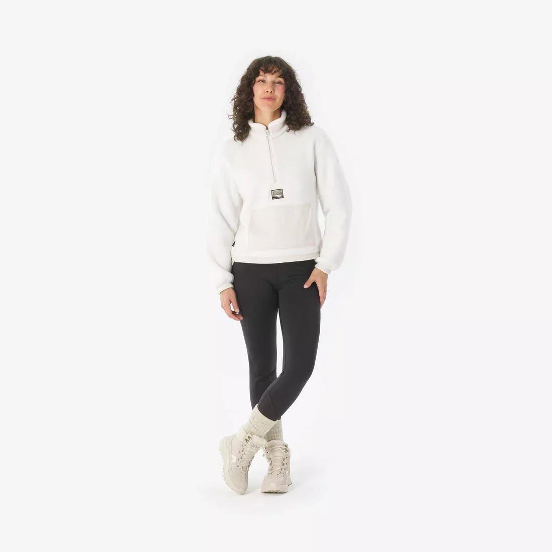 Women Sherpa Mountain Hiking Fleece - MH100 1/2 Zip, White, No Color, medium