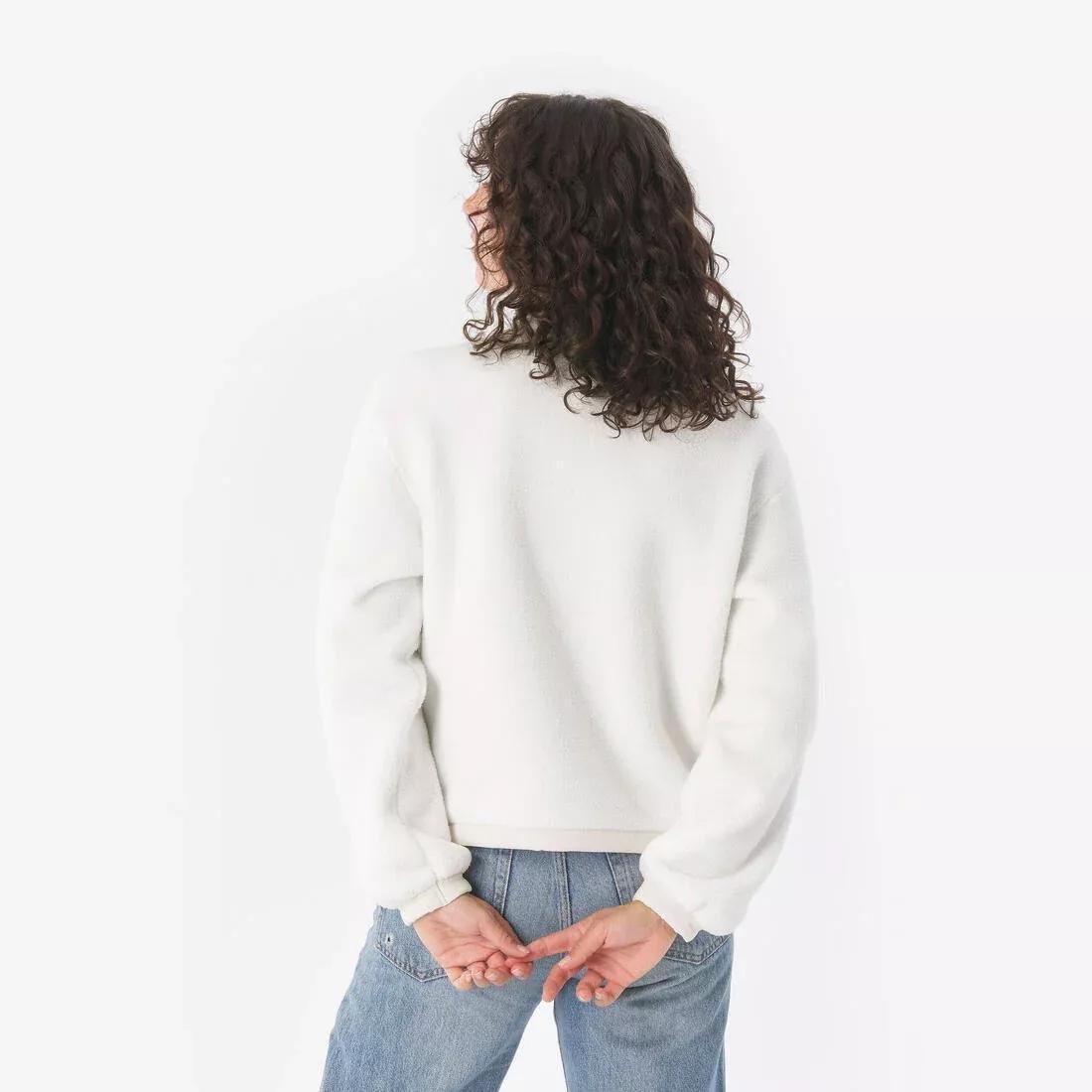 Women Sherpa Mountain Hiking Fleece - MH100 1/2 Zip, White, No Color, medium